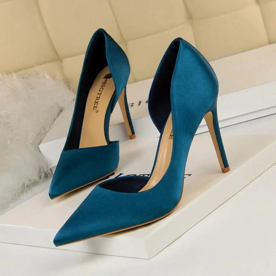 Silk Fashion Wholesale Pointed Pumps Stiletto High Women Royal Blue Heels