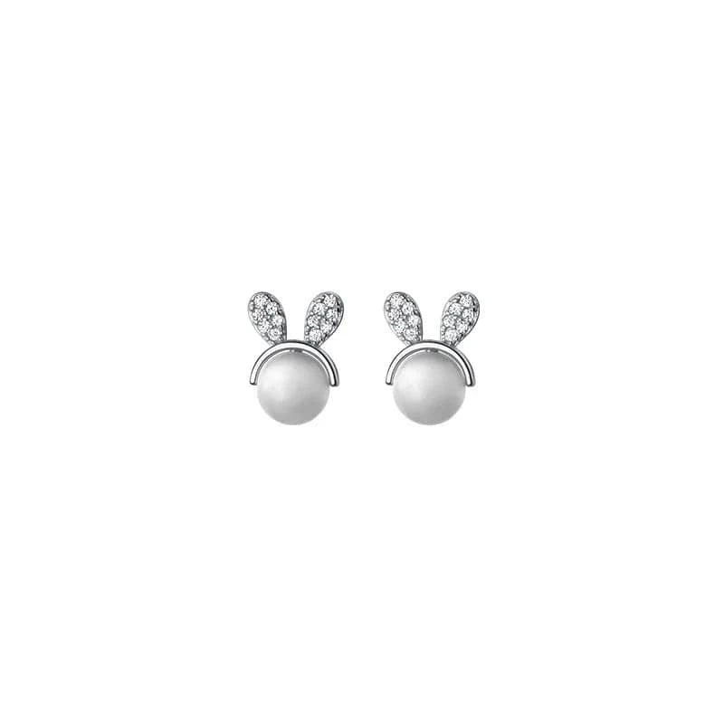 Silver 100% 925 Solid Real Sterling Silver Jewelry Fashion Cute  Animal Rabbit Ear Stud Earring Gift for Girl Teens Lady