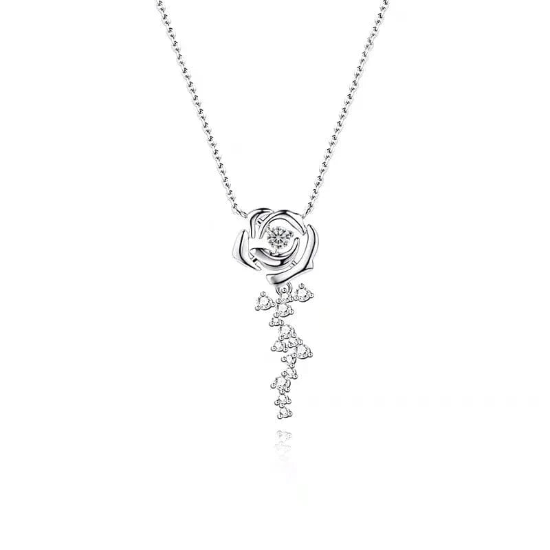 silver 2023 Eternal Rose With Necklace French Retro Dainty Flower Necklace Fashion  Simple Diamond Necklace Jewelry