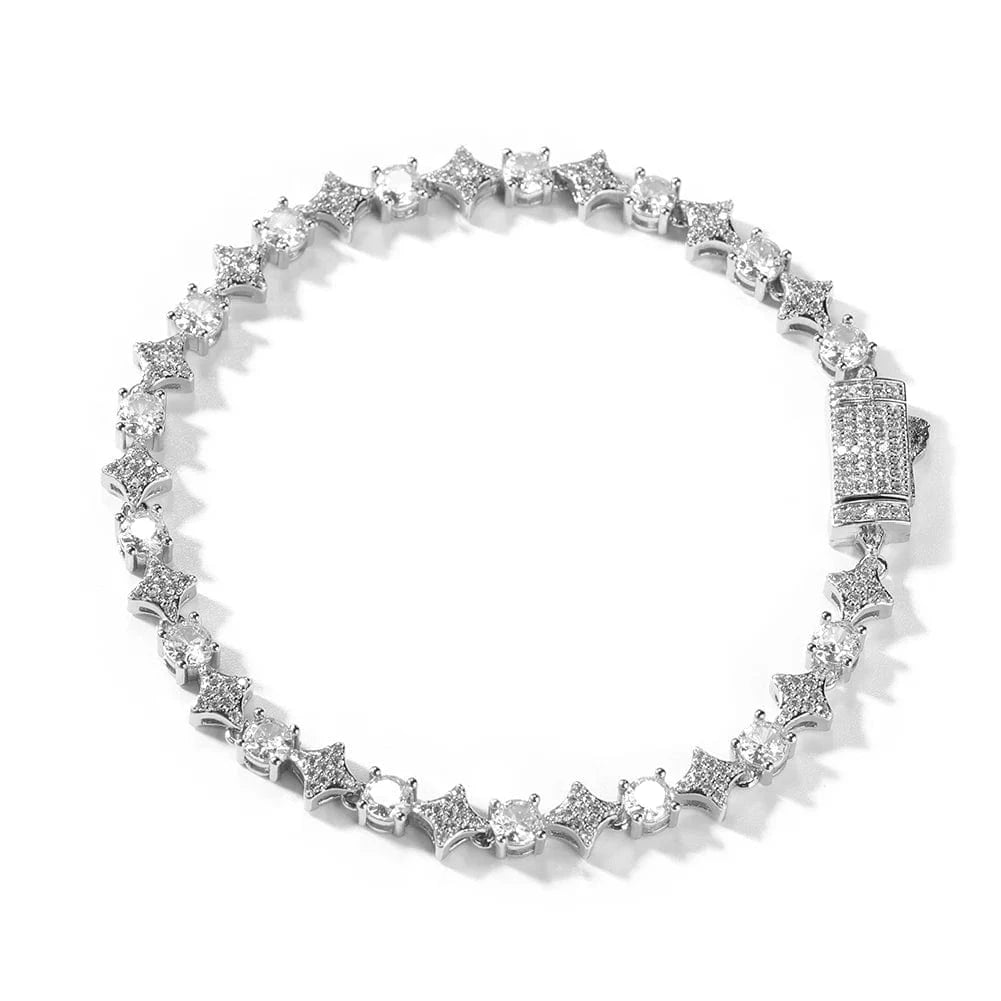 Silver / 7inch UWIN Bling Bling CZ Mini Starlet Tennis Chain Bracelet Cross with Round CZ Tennis Chain Women Bracelet