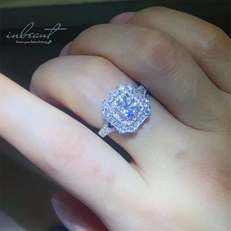 Silver 925 Original 1 Carat Brilliant Cut Diamond Test Past Sparkling D Color Moissanite Square Ring for Wedding Fine Jewelry