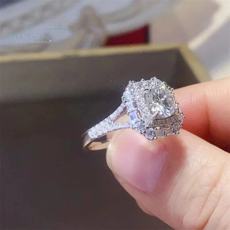 Silver 925 Original 1 Carat Brilliant Cut Diamond Test Past Sparkling D Color Moissanite Square Ring for Wedding Fine Jewelry