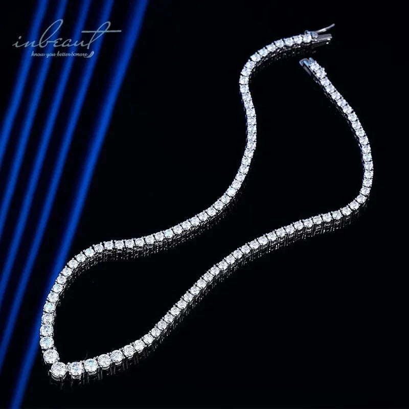 Silver 925 Original 14-24 Inches Brilliant Cut Diamond Test Past D Color Moissanite V Tennis Necklace for Women Fine Jewelry