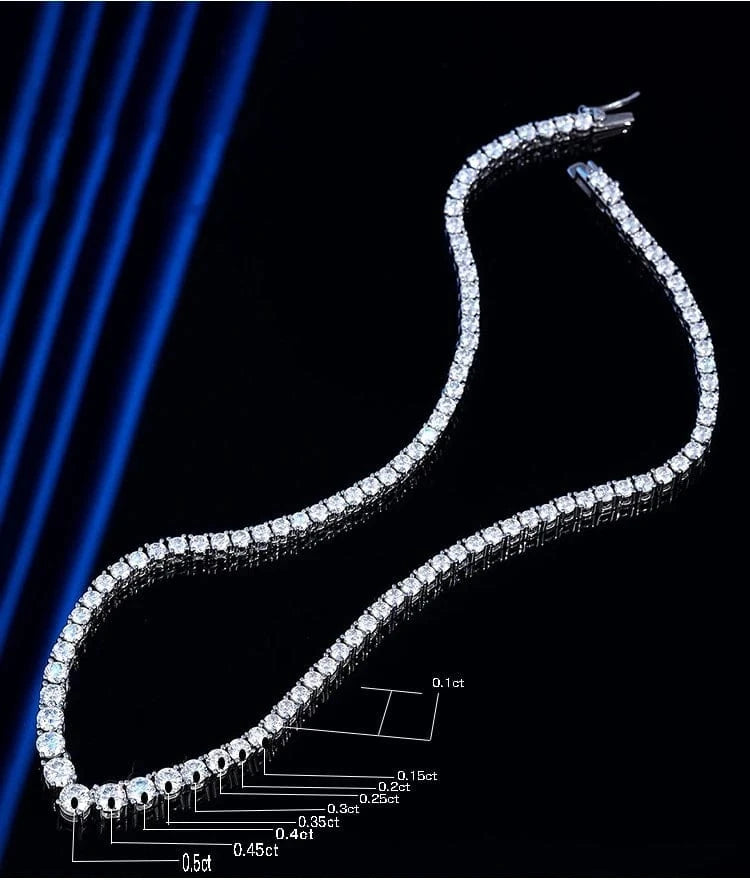 Silver 925 Original 14-24 Inches Brilliant Cut Diamond Test Past D Color Moissanite V Tennis Necklace for Women Fine Jewelry