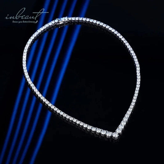Silver 925 Original 14-24 Inches Brilliant Cut Diamond Test Past D Color Moissanite V Tennis Necklace for Women Fine Jewelry