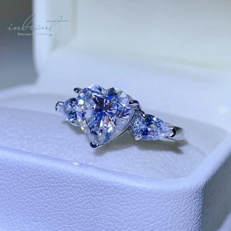 Silver 925 Original 3 Carat Brilliant Cut Diamond Test Past D Color Heart Moissanite Wedding Ring for Women Gemstone Jewelry