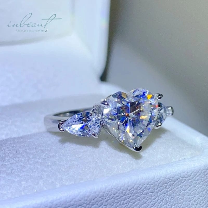 Silver 925 Original 3 Carat Brilliant Cut Diamond Test Past D Color Heart Moissanite Wedding Ring for Women Gemstone Jewelry