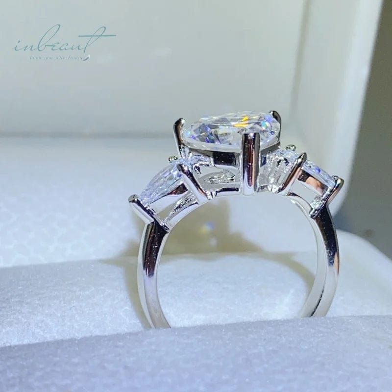 Silver 925 Original 3 Carat Brilliant Cut Diamond Test Past D Color Heart Moissanite Wedding Ring for Women Gemstone Jewelry