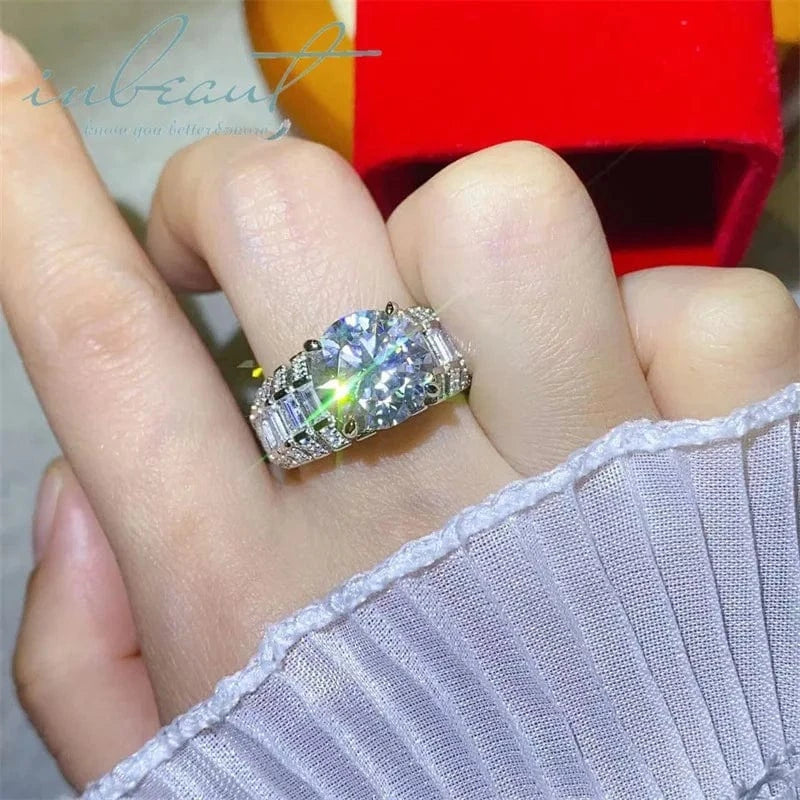 Silver 925 Original Brilliant Cut 5 Carat Diamond Test Past Shiny D Color Moissanite Wedding Ring for Women Gemstone Jewelry
