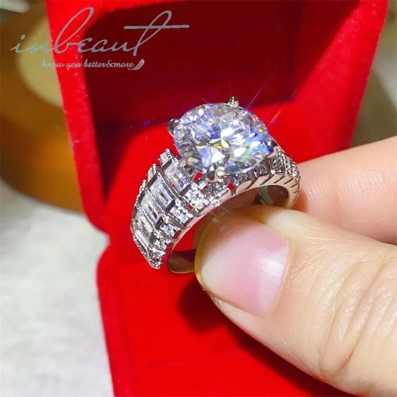 Silver 925 Original Brilliant Cut 5 Carat Diamond Test Past Shiny D Color Moissanite Wedding Ring for Women Gemstone Jewelry