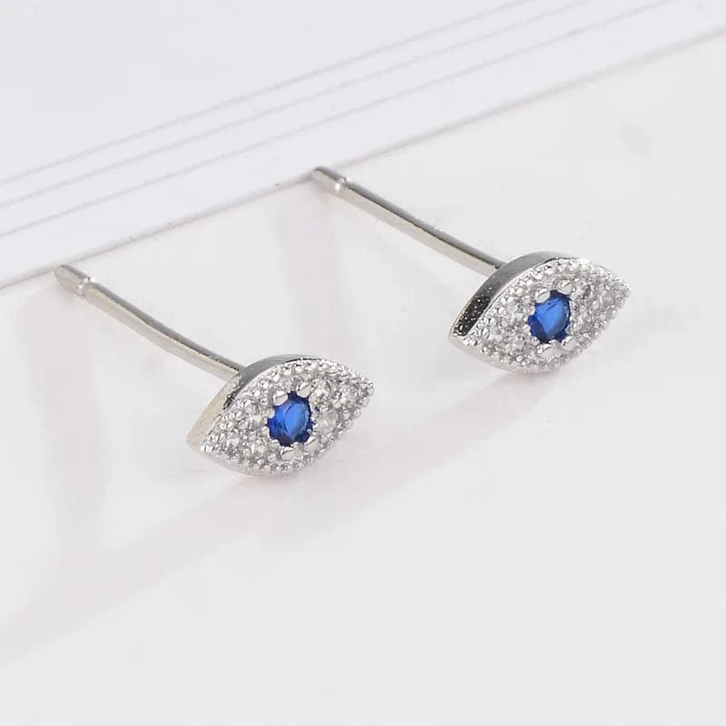 silver 925 Sterling Silver Pave Zircon Blue Stud Earrings Women Classic Temperament Wedding Jewelry Accessories