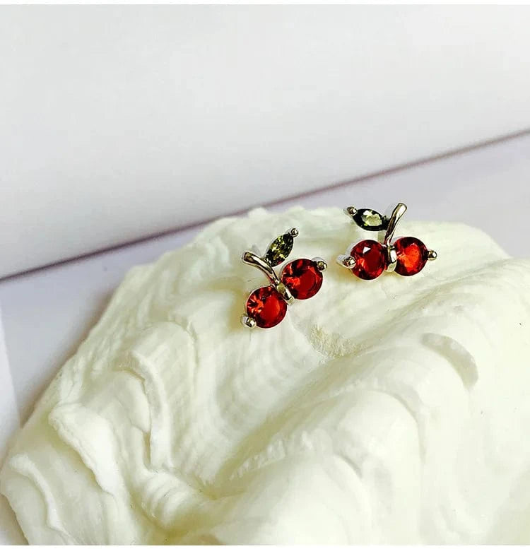 silver 925 Sterling Silver Prevent Allergy Red cherry Stud Earrings for Women Wedding Jewelry