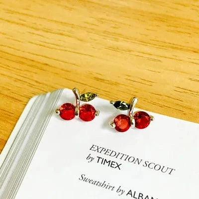 silver 925 Sterling Silver Prevent Allergy Red cherry Stud Earrings for Women Wedding Jewelry