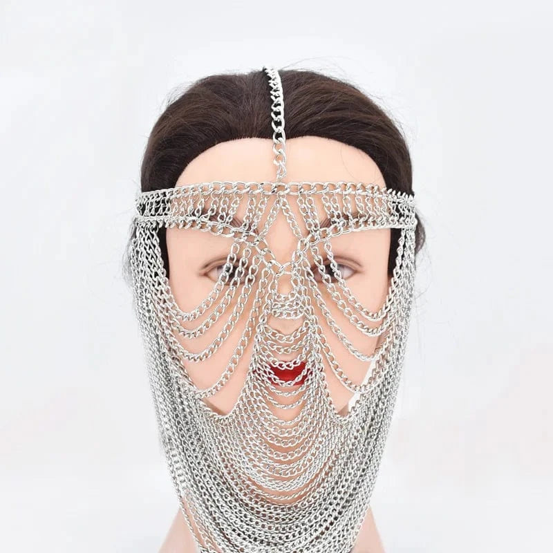 Silver-A Masquerade Mask Party Alloy Jewelry Stage Costume Performance Costume Metal Face Chain Jewelry
