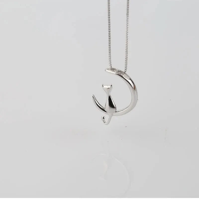 silver Authentic 100% 925 Sterling Silver Cat Moon Necklace Meditation Women Jewelry Silver 925 Chain & Pendant Valentine Gift