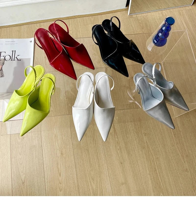Silver black wine red fluorescent yellow white spring and summer 2023 new fashion pointed high heel sandals