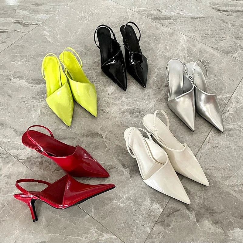 Silver black wine red fluorescent yellow white spring and summer 2023 new fashion pointed high heel sandals