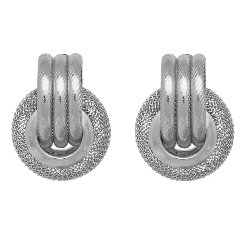 silver Bohemia Multi-Layer Metal Mesh Round Ear Stud Earrings Gold Color Round Geometric Statement Earrings for Women (KER666)