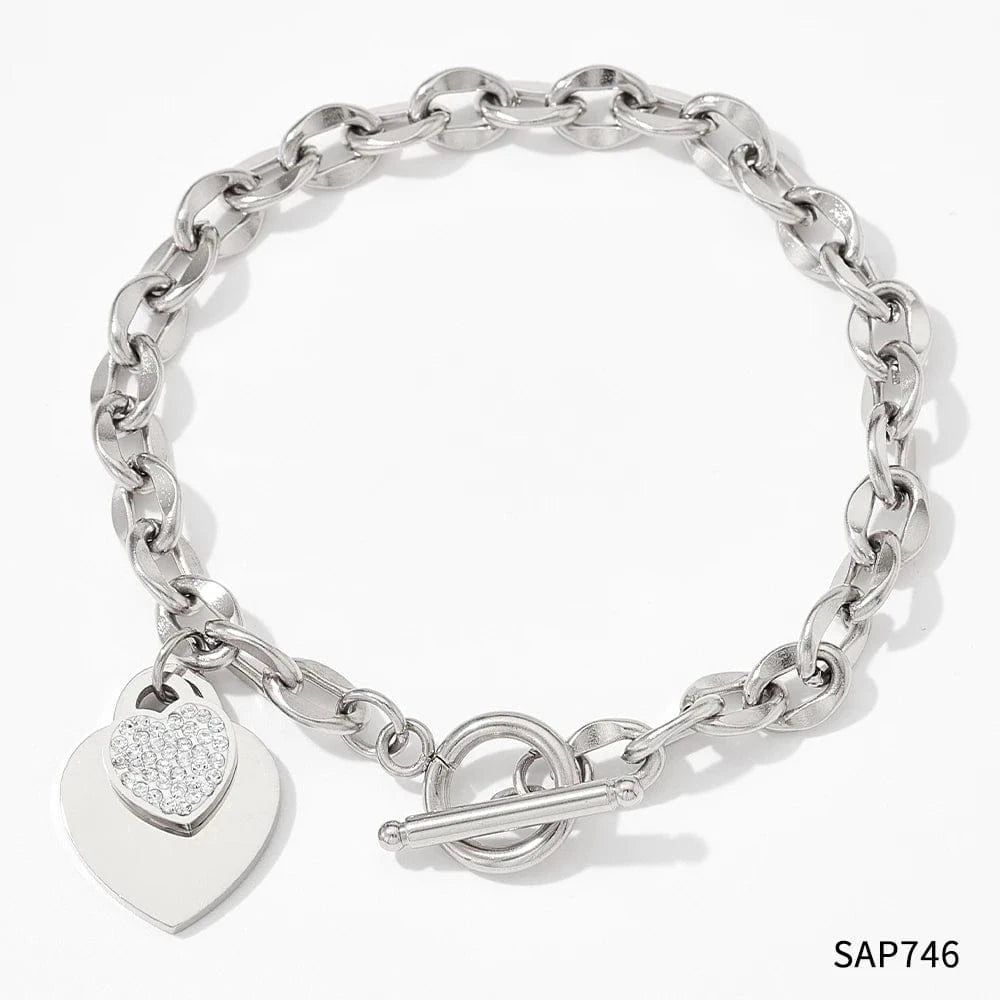 Silver  Bracelet 18k Stainless Steel Gold Plated Jewelry OT Buckle Heart Zircon Pendant Necklace Bracelet Earrings Jewelry Set