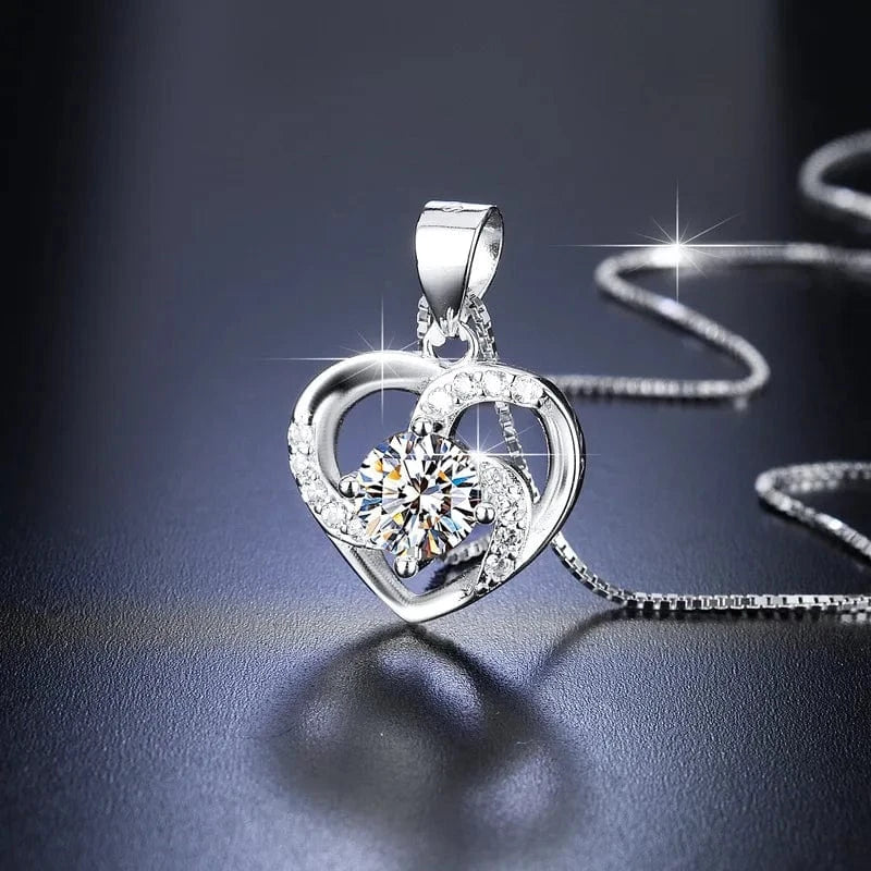 silver Dropshipping Infinity Love Heart Pendant Necklace with Moissanite Stone Jewelry Gifts for Women Silver-Tone Jewelry Gifts