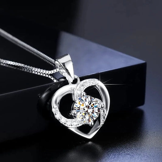 silver Dropshipping Infinity Love Heart Pendant Necklace with Moissanite Stone Jewelry Gifts for Women Silver-Tone Jewelry Gifts