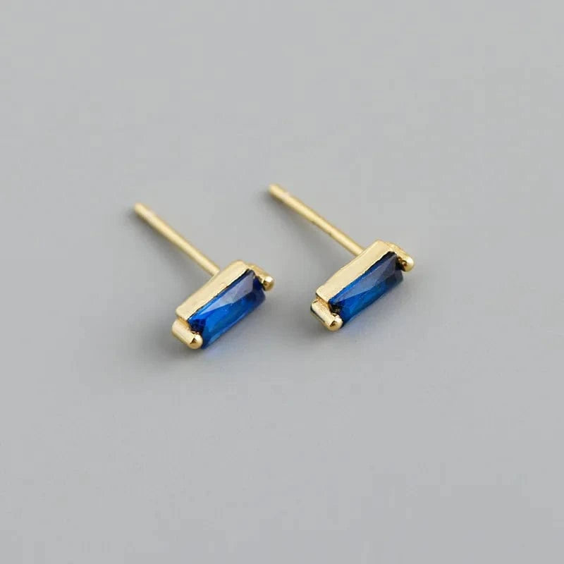 silver / EH1259 - blue Luxury earrings studs set round cubic zirconia bezel setting diamond 925 gold plate piercing woman flower stud earrings jewelry