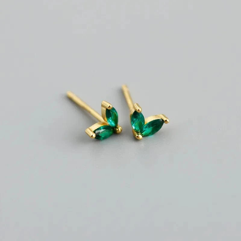 silver / EH1260 - green Luxury earrings studs set round cubic zirconia bezel setting diamond 925 gold plate piercing woman flower stud earrings jewelry