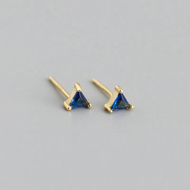 silver / EH1281 - blue Luxury earrings studs set round cubic zirconia bezel setting diamond 925 gold plate piercing woman flower stud earrings jewelry