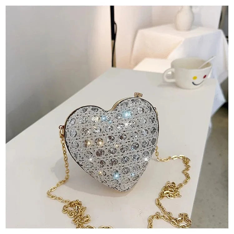 silver Factory designer 2024 fashion boutique heart shape diamond women's shoulder bags handbags