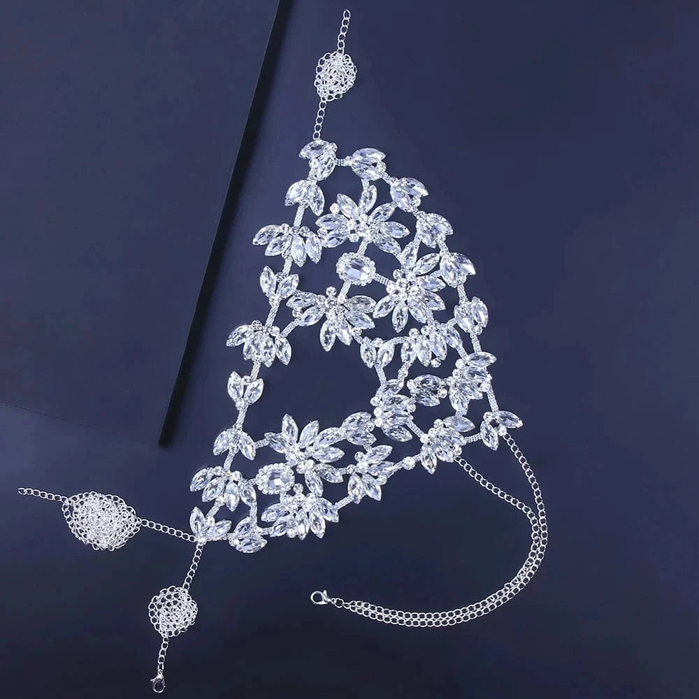 silver Fashion Festival Half Face Rhinestone Jewelry for Women Bling Silver Color Leaf Facemask Crystal Dance Jewelry