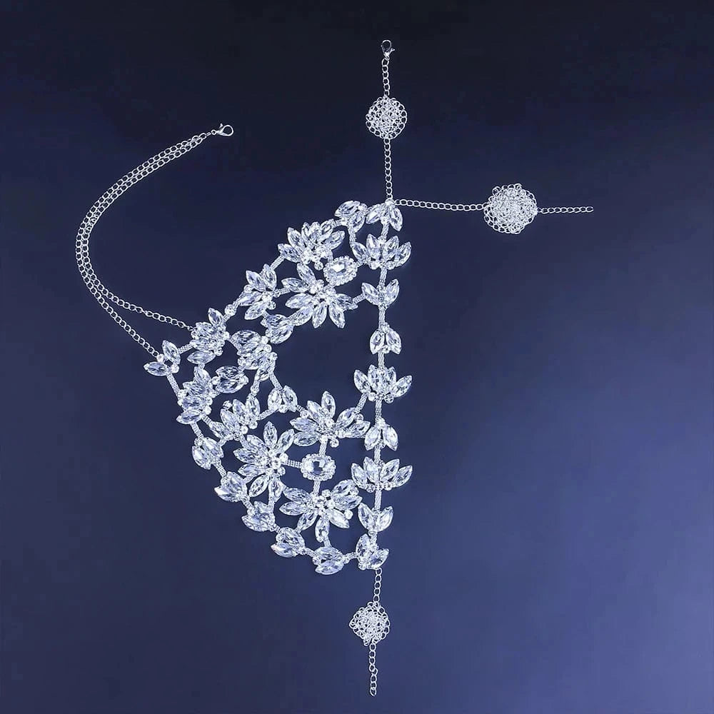 silver Fashion Festival Half Face Rhinestone Jewelry for Women Bling Silver Color Leaf Facemask Crystal Dance Jewelry