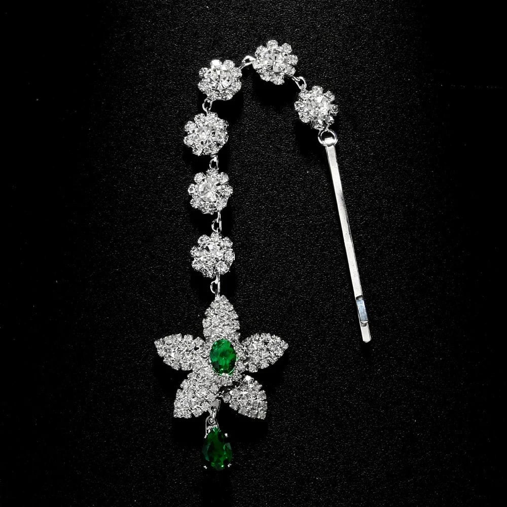 silver Fashion Pendant Star Green Rhinestone Hair Pin Jewelry For Women Wedding Bridal Crystal Forehead Chain Headpiece Accessories