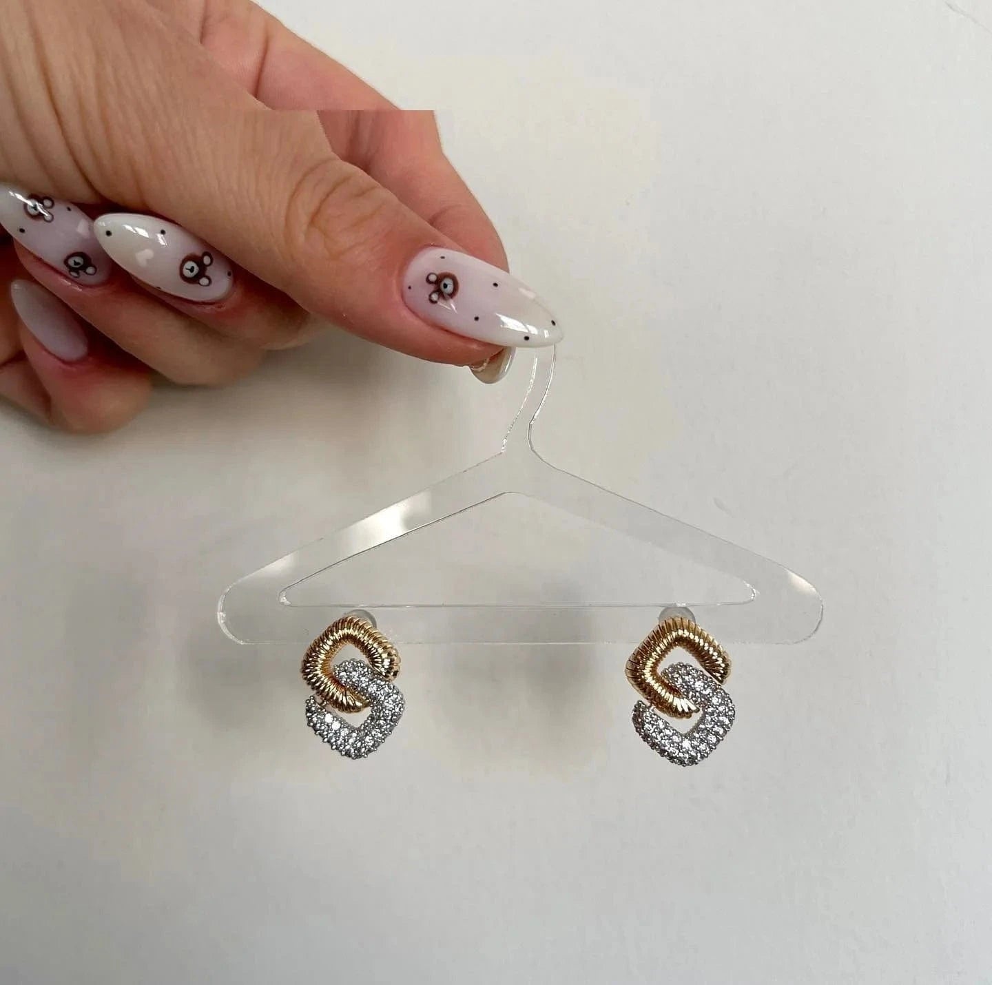 Silver Gold Two Tone Plated New Fashion Design 5A CZ Double Square Pendant Link Chain Necklace Women Jewelry Set