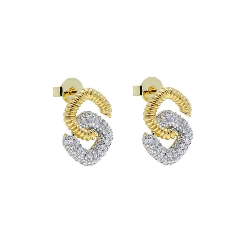 Silver Gold Two Tone Plated New Fashion Design 5A CZ Double Square Pendant Link Chain Necklace Women Jewelry Set