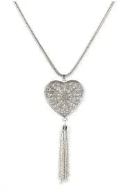 Silver Heart Long Pendant Necklaces For Women Knot Disk Circle Tassel Pendant Statement Sweater Necklace Set Gold Silver Chain Girl Jewelry