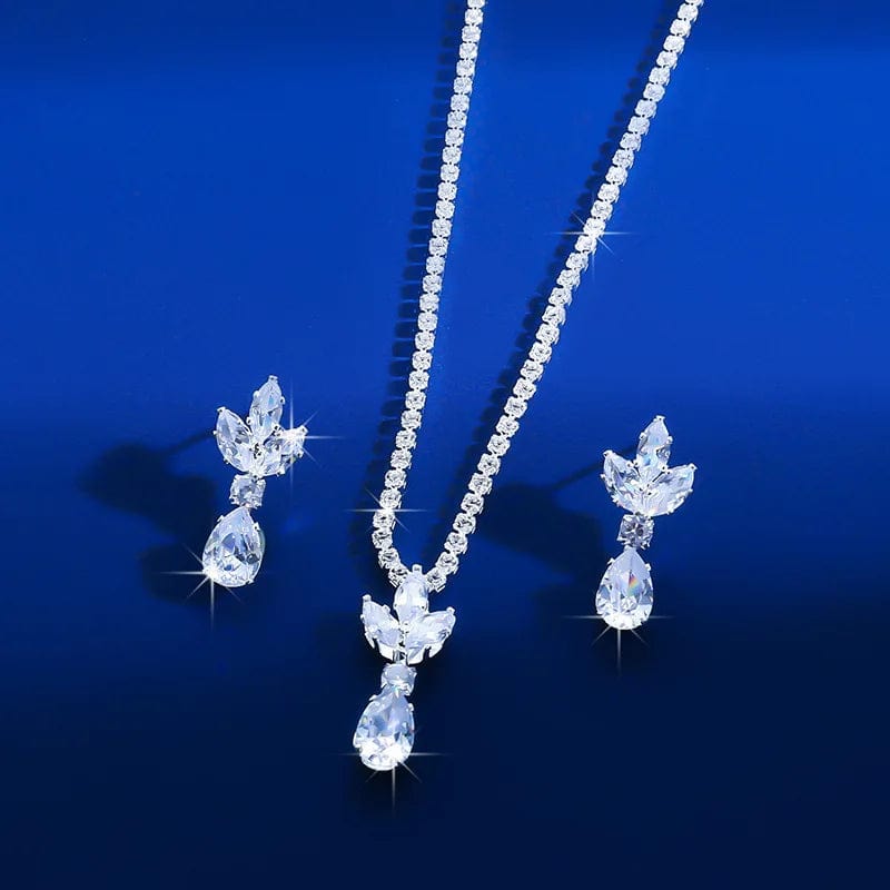 silver Hoyon Rhinestones welded temperament inlaid zircon earrings necklace simple set clover flower set