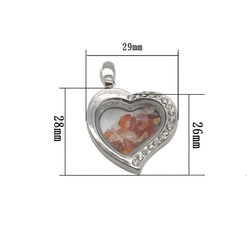 Silver Love Heart Crystal Pendant Necklace 18" Black Cord for women Men 3-8MM Raw Chip Gemstone Open Wishing Choker Jewelry