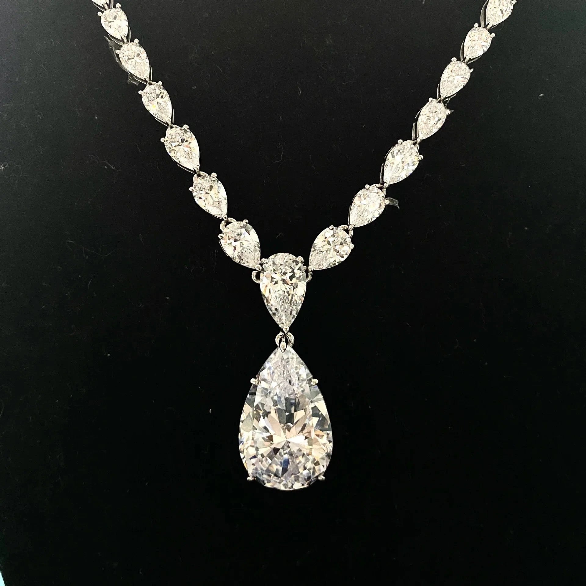 Silver Luxury Top Quality Fancy Jewelry Pear Lab Diamond Necklace 925 Sterling Silver Wedding Diamond Necklace For Women