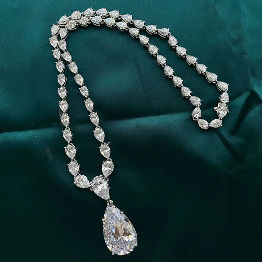 Silver Luxury Top Quality Fancy Jewelry Pear Lab Diamond Necklace 925 Sterling Silver Wedding Diamond Necklace For Women