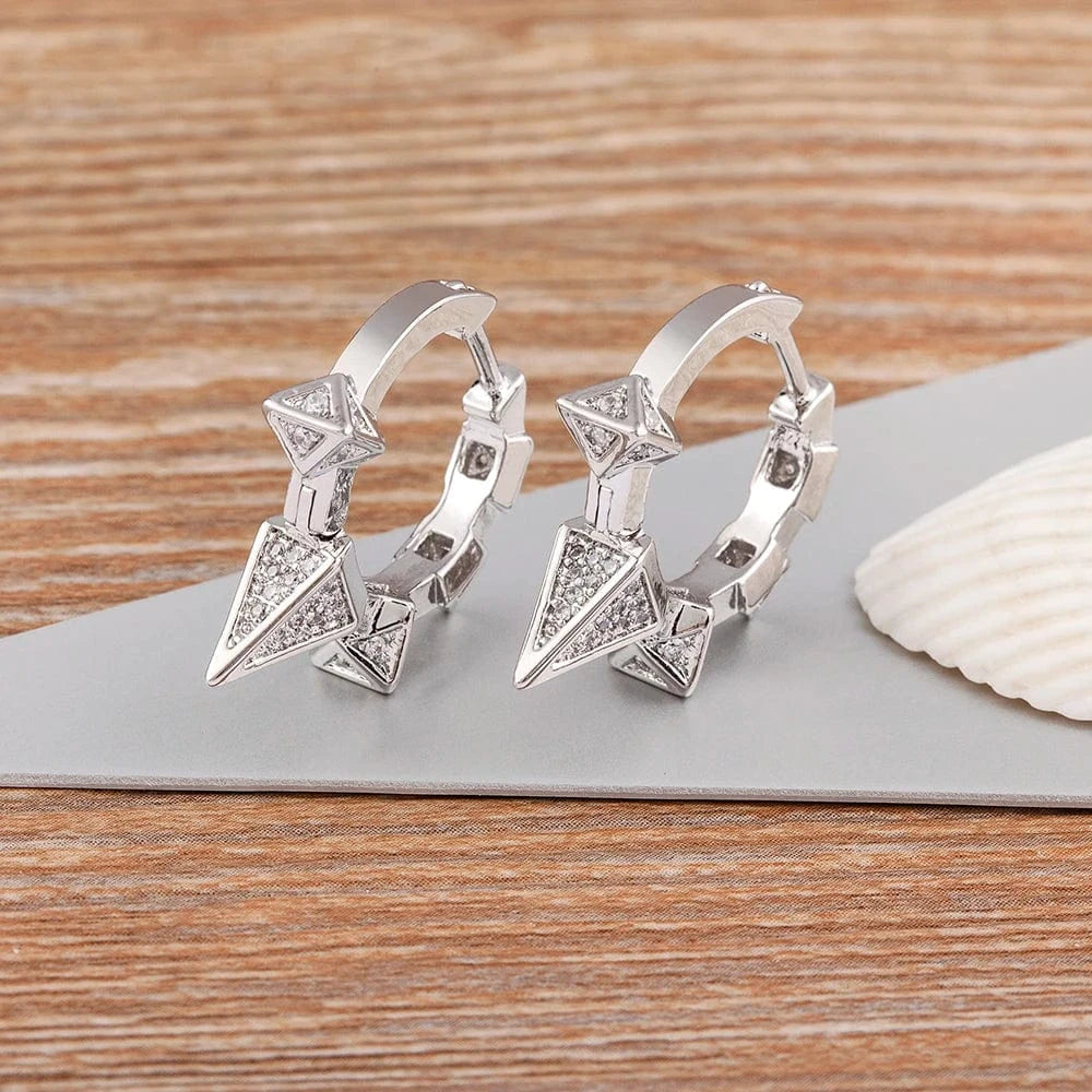silver QIKU Punk Triangle Taper Crystal Hoop Earrings Cubic Zirconia Geometric Design Earrings Jewelry Gift Wholesale Dropshipping