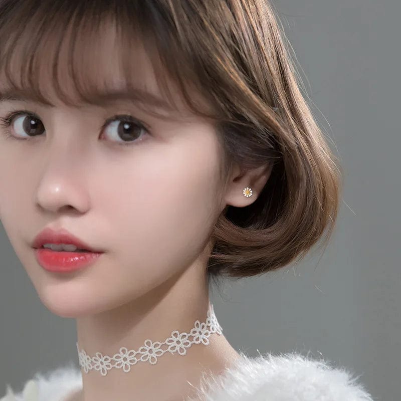 silver Real 925 Sterling Silver Fashion Daisy Flowers Screw Stud Earrings For Women Wedding Valentine's Day Jewelry