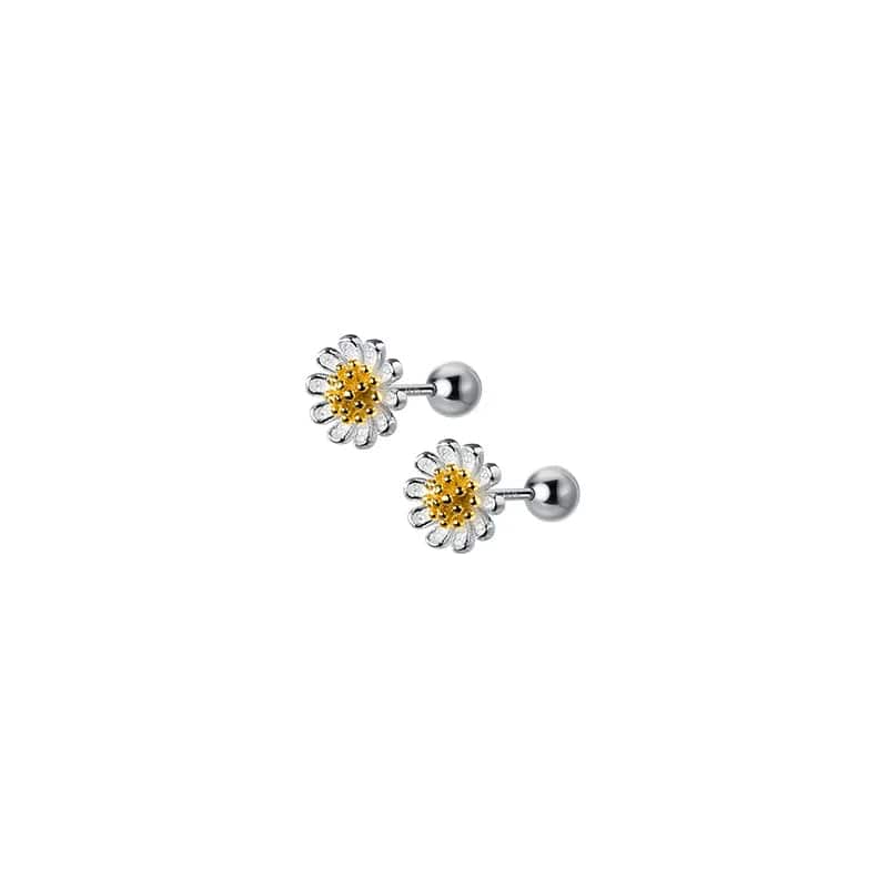 silver Real 925 Sterling Silver Fashion Daisy Flowers Screw Stud Earrings For Women Wedding Valentine's Day Jewelry