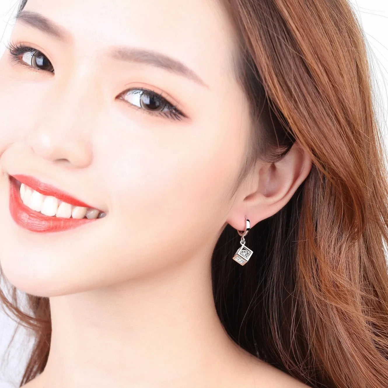 silver REETI 925 Sterling Silver Shiny Square Cubic Zircon Butterfly Hoop Earrings Ear Jewelry For Women Party Gifts