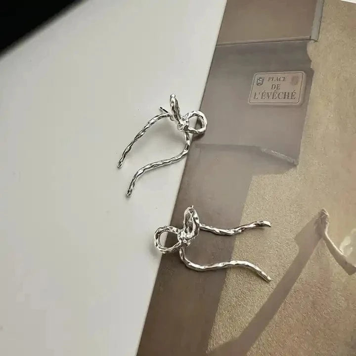 silver Retro 925 Sterling Silver Geometric Big Chunky Bowknot Stud Earrings Women Boutique Jewelry