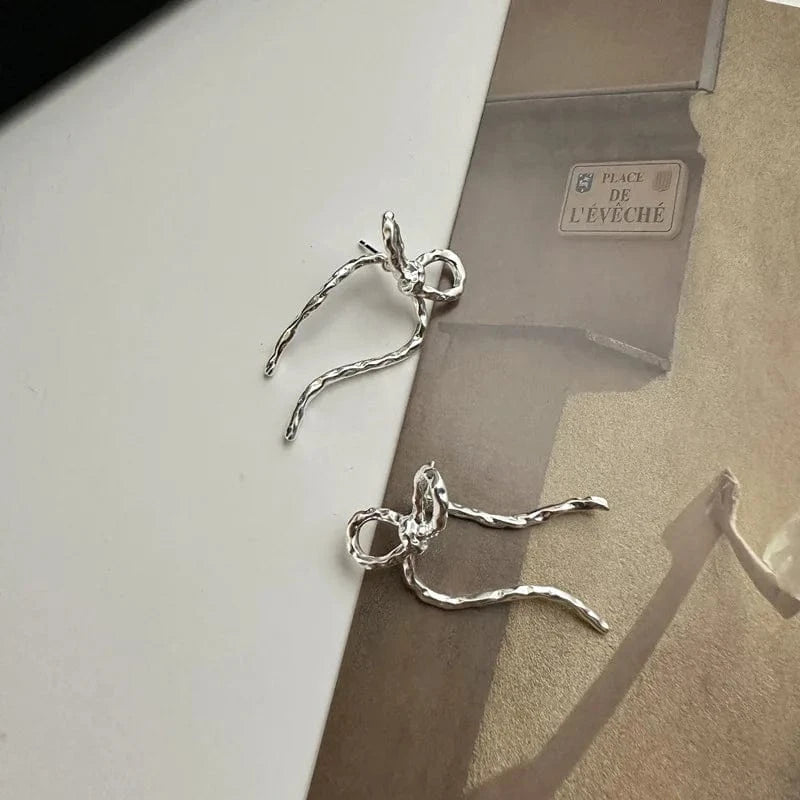 silver Retro 925 Sterling Silver Geometric Big Chunky Bowknot Stud Earrings Women Boutique Jewelry