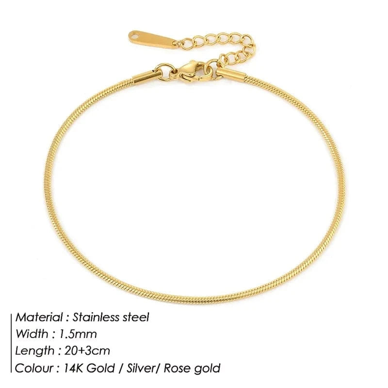 Silver / Round Snake Chain Anklet eManco Simple Gold Silver Foot Chain Anklets 316L Stainless Steel Ankle Bracelets Fashion Adjustable Link Foot Jewelry Women