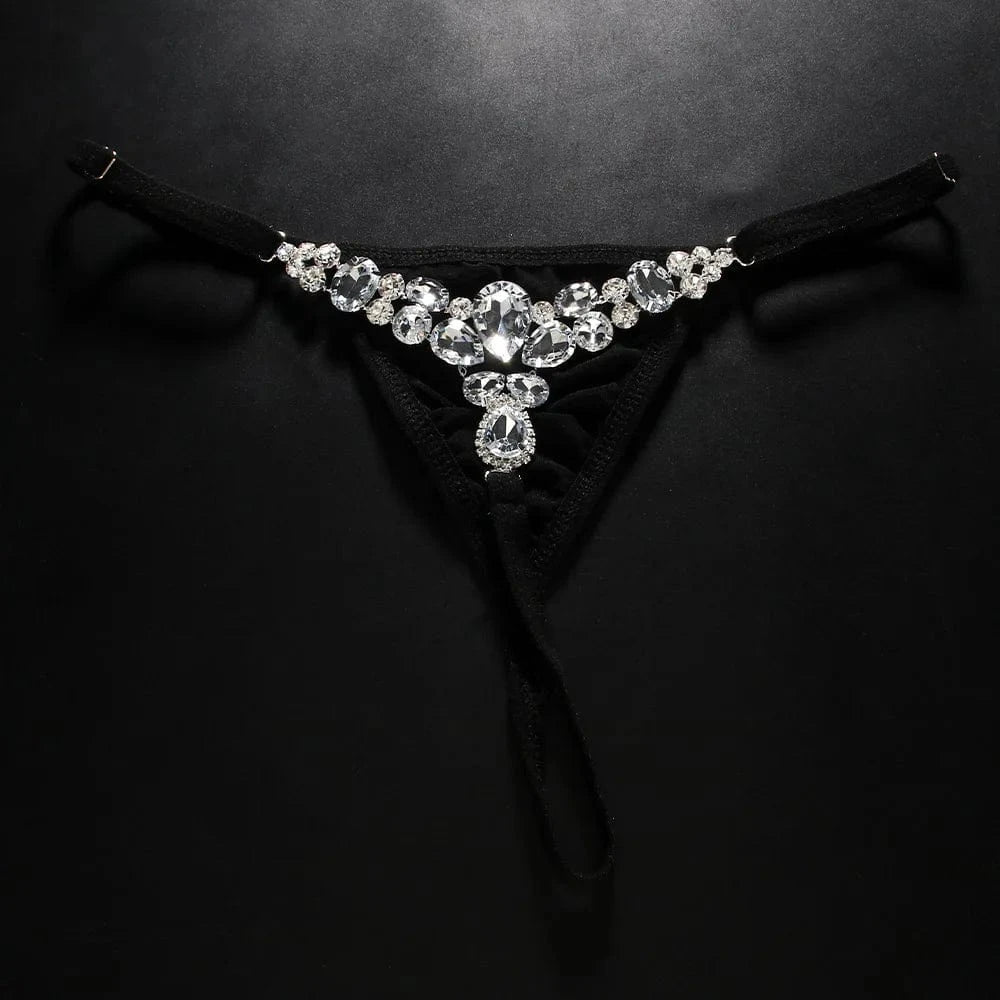 silver / silver Geometric Rhinestone Underwear Body Jewelry Sexy Adjustable Crystal Water Drop Thong g-String Women