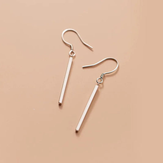 silver Simple Summer Jewelry 925 Sterling Silver Long Bar Drop Earring For Women Girls Gift Jewelry