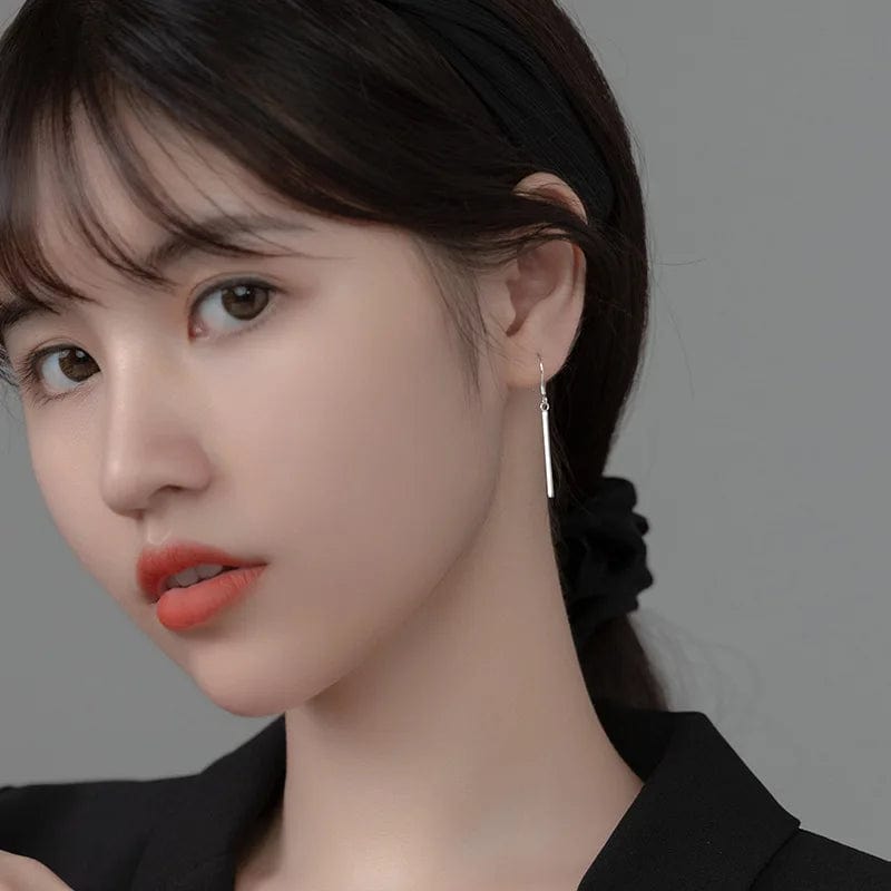 silver Simple Summer Jewelry 925 Sterling Silver Long Bar Drop Earring For Women Girls Gift Jewelry