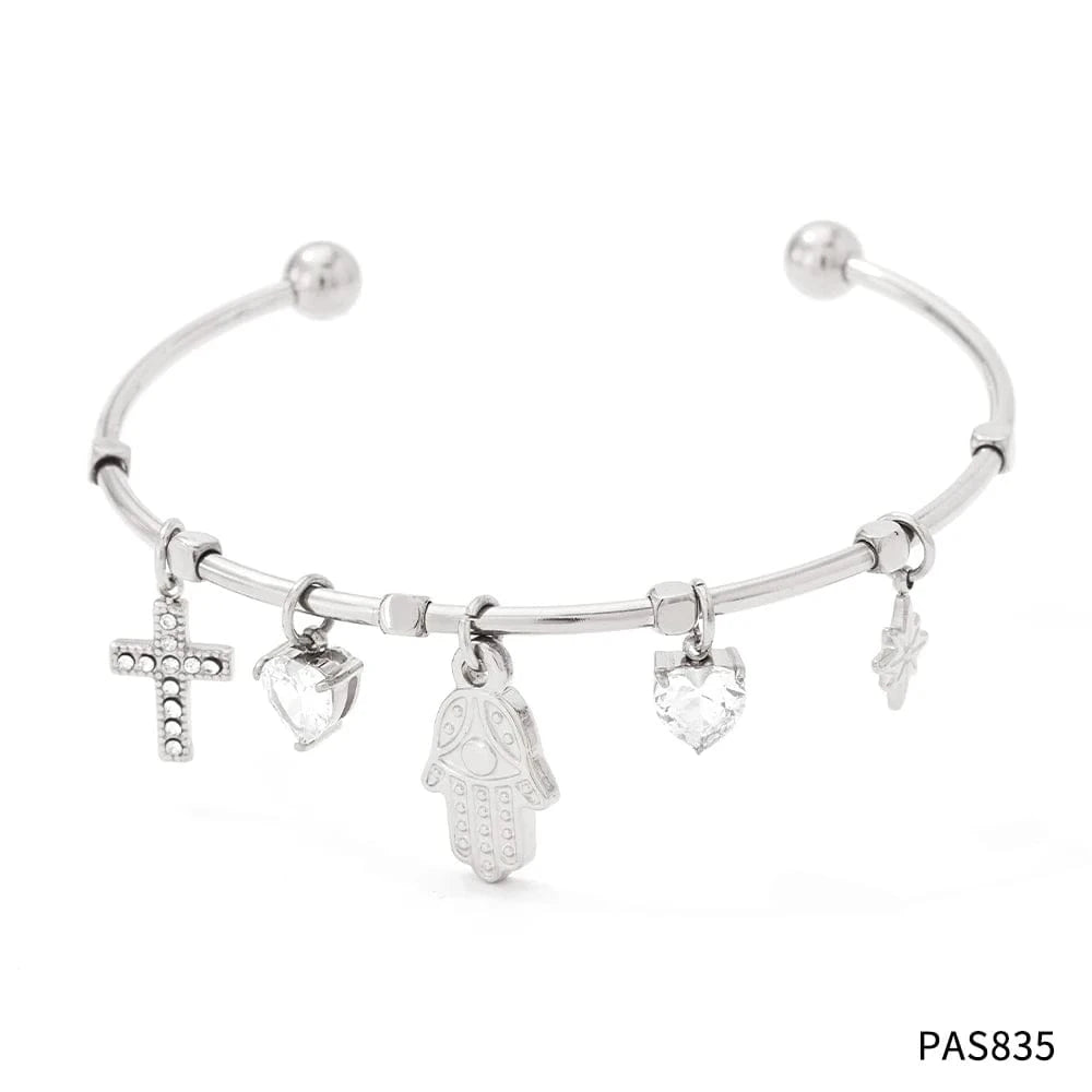 silver Tarnish Free Gold Plated Open Cuff Bangle Stainless Steel Eye Heart Zircon Cross Hasma Hand North Star Charms Bracelets & Bangle